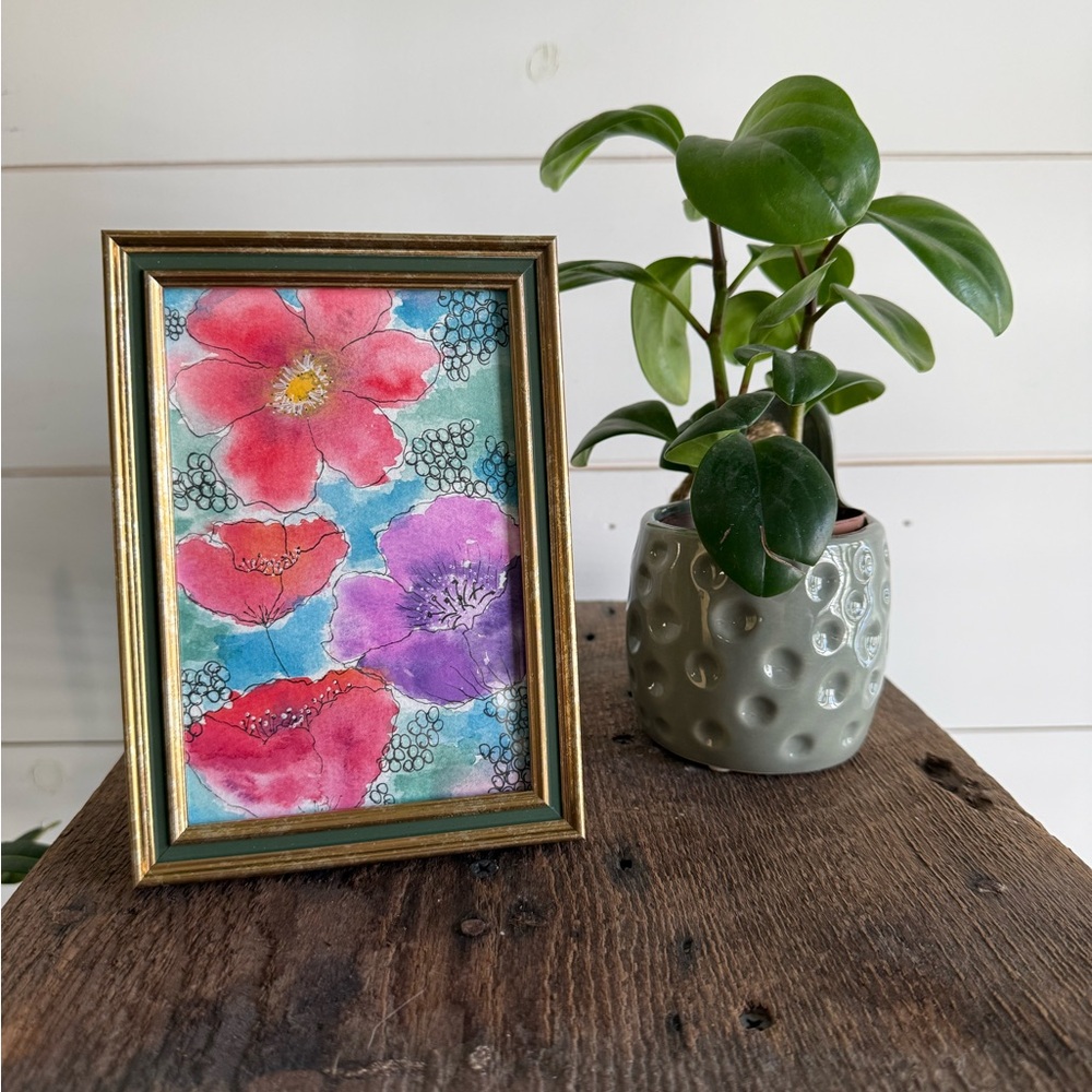 Watercolor orignial floral 4x6 framed